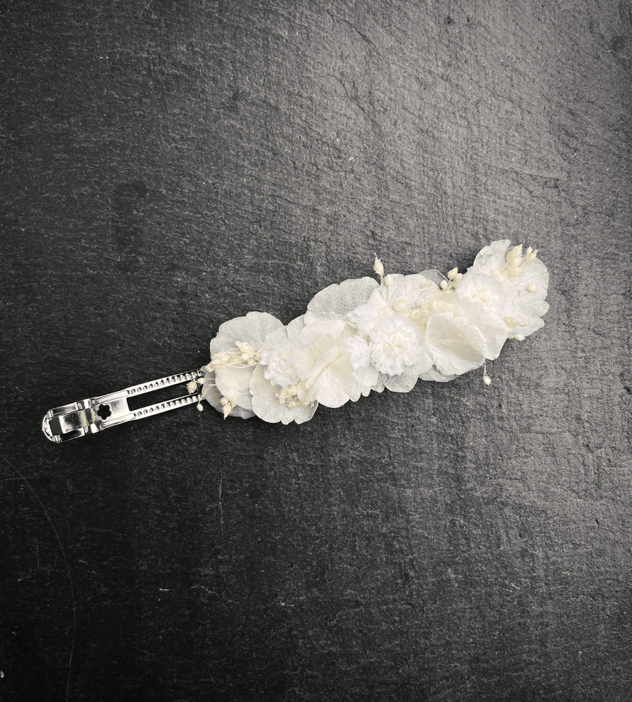 Barrette fleurs séchées blanche