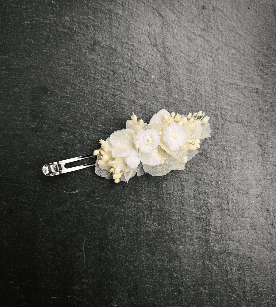 Barrette fleurs séchées blanche