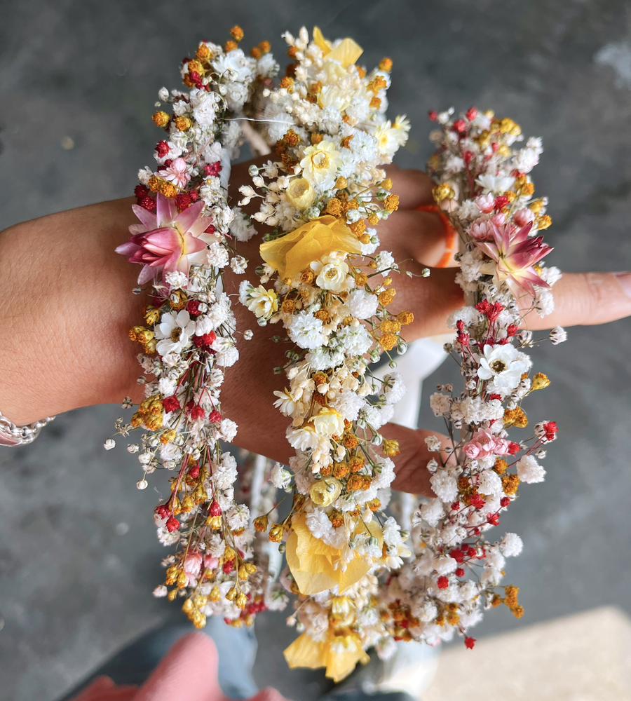 Couronne cheveux fleurs séchées